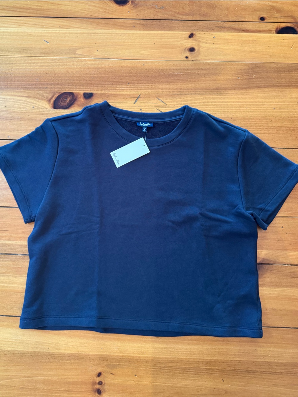 NWT Splendid Supersoft Short Sleeve Cropped Sweatshirt in Navy, Size Medium